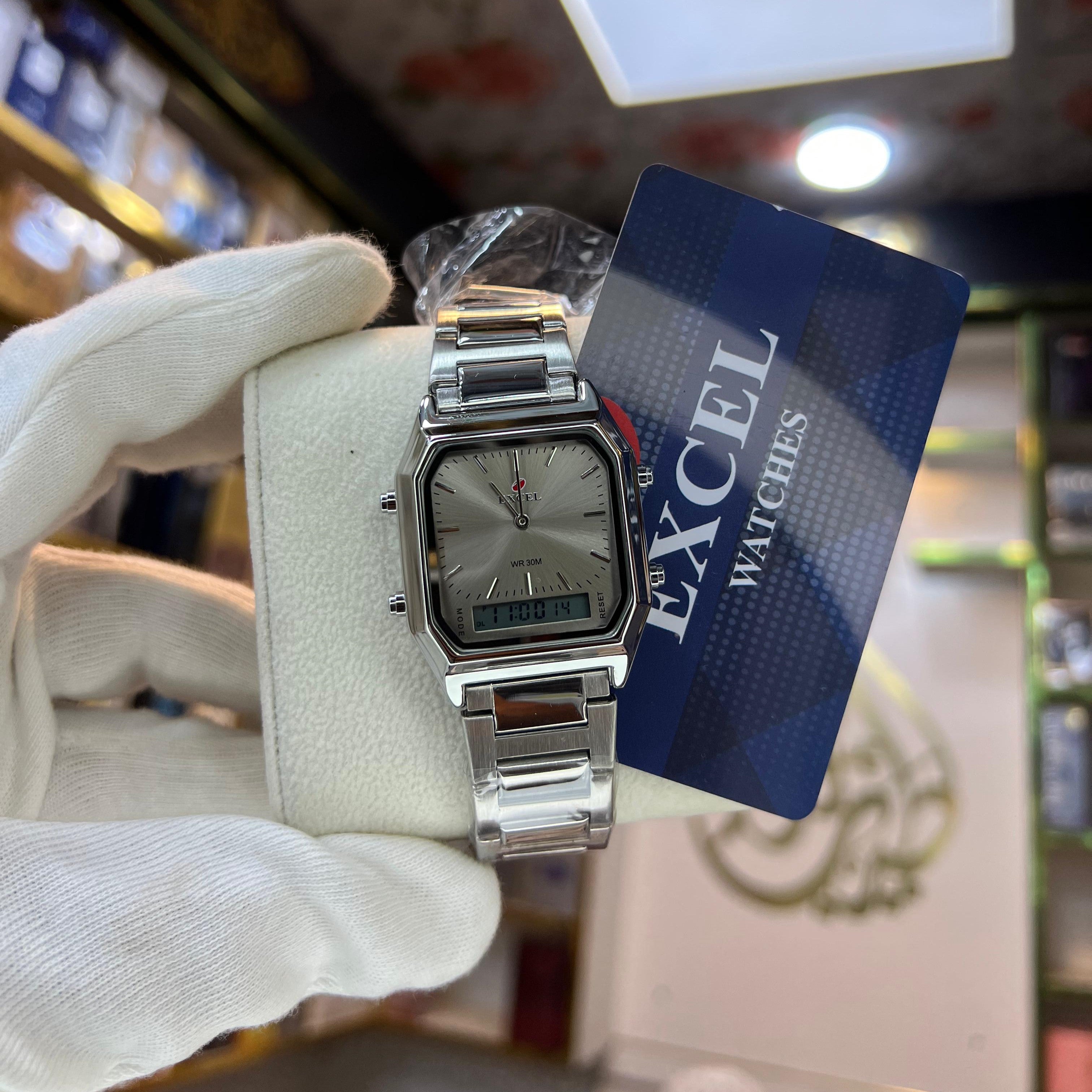 EXCEL Dual Time Stainless Steel Watch