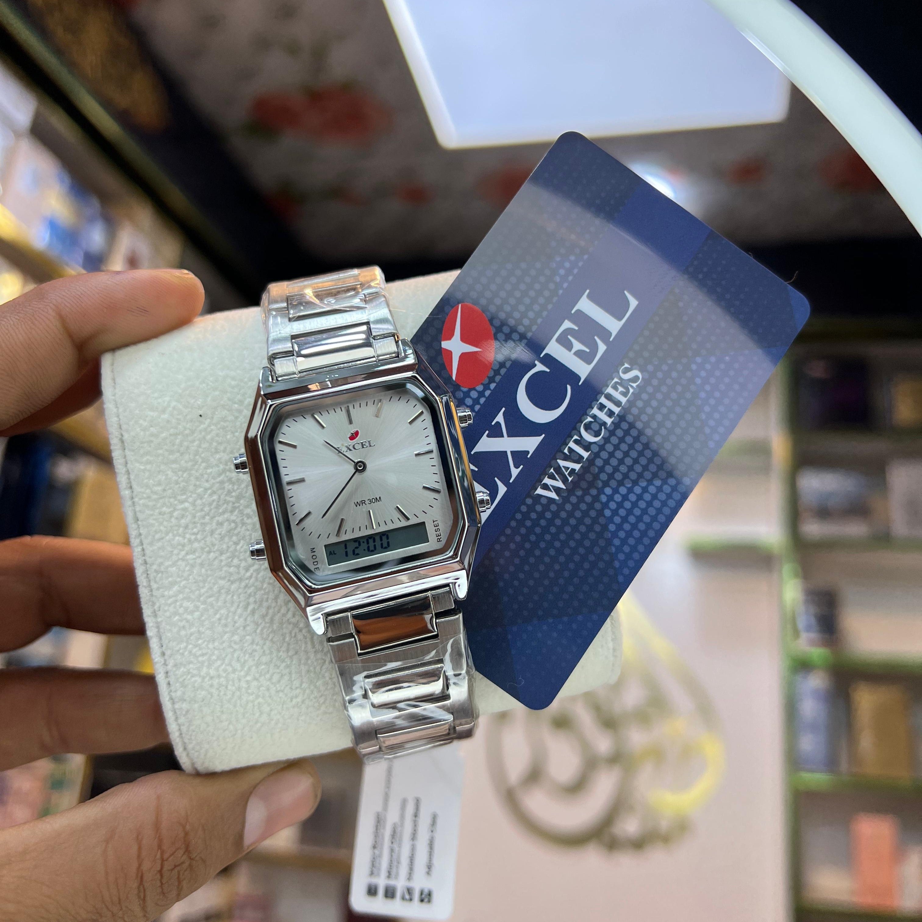 EXCEL Dual Time Stainless Steel Watch